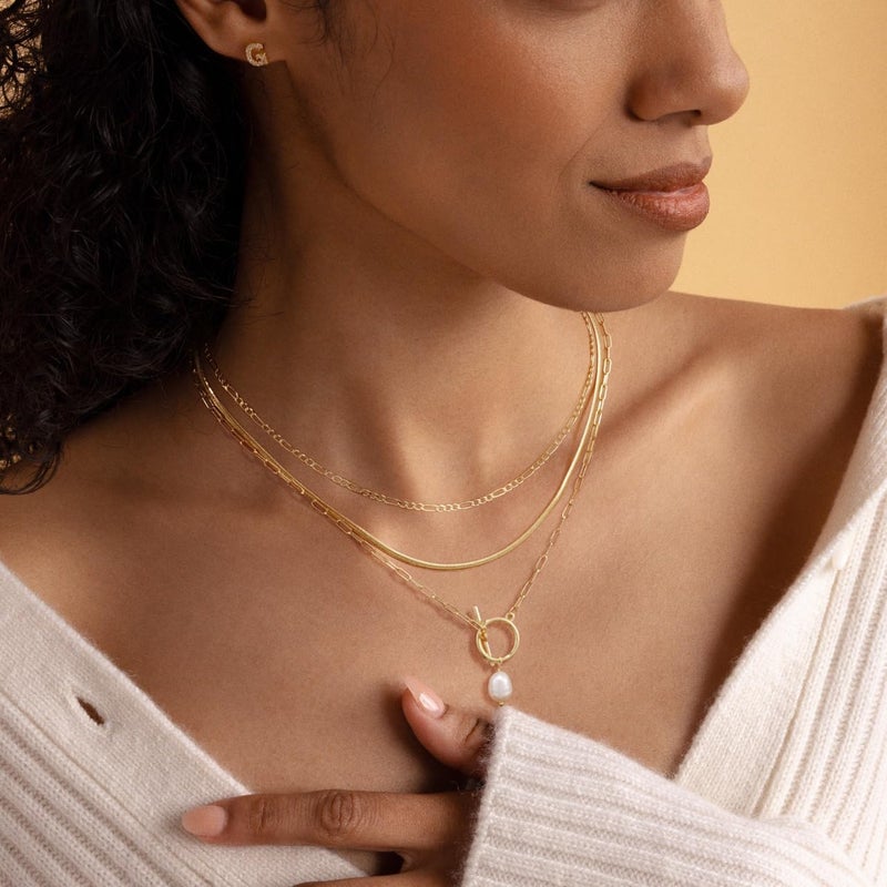 MFRYK Gold/Silver Necklaces Stack For Women,14K Gold/Sterling Silver Plated Simple Layered Choker Necklaces For Women,Stackable Multilayer Pearl Cross Disc Circle Pendant Cuban Herringbone Snake Paperclip Chain Necklaces Set Jewelry Gift for Women - Image 4
